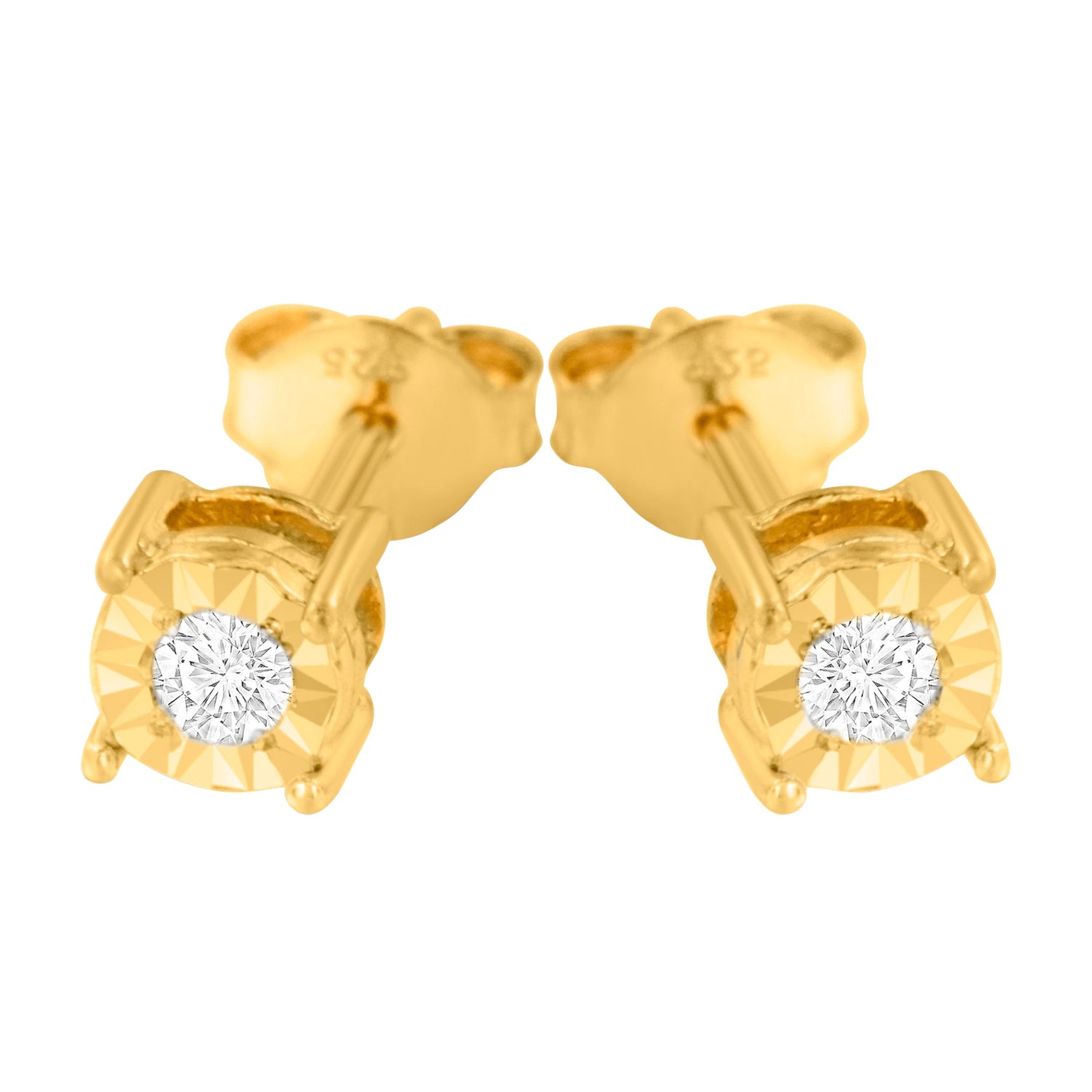 Haus of Brilliance 10K Yellow Gold Plated .925 Sterling Silver 1/10 Cttw Round Brilliant-Cut Diamond Miracle-Set Stud Earrings (J-K Color, I3 Clarity)