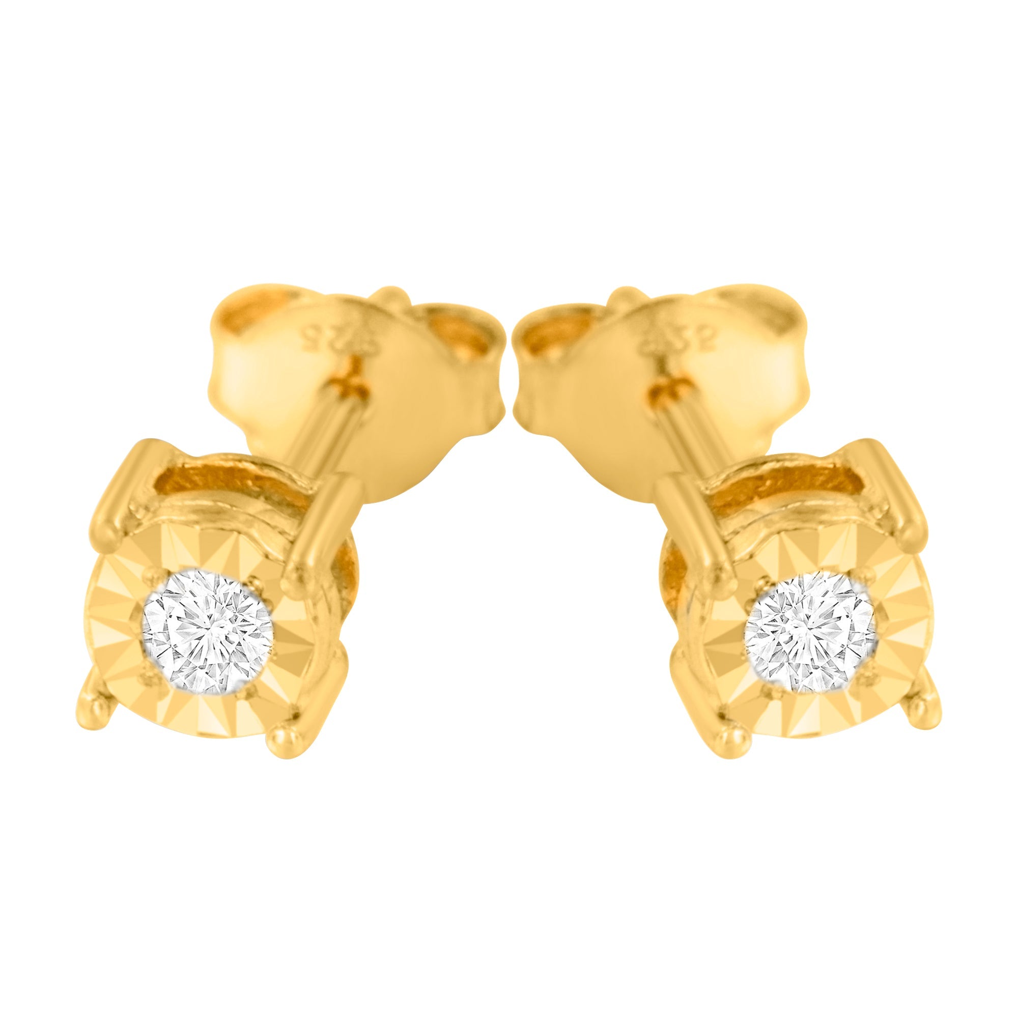 Haus of Brilliance 10K Yellow Gold Plated .925 Sterling Silver 1/10 Cttw Round Brilliant-Cut Diamond Miracle-Set Stud Earrings (J-K Color, I3 Clarity)