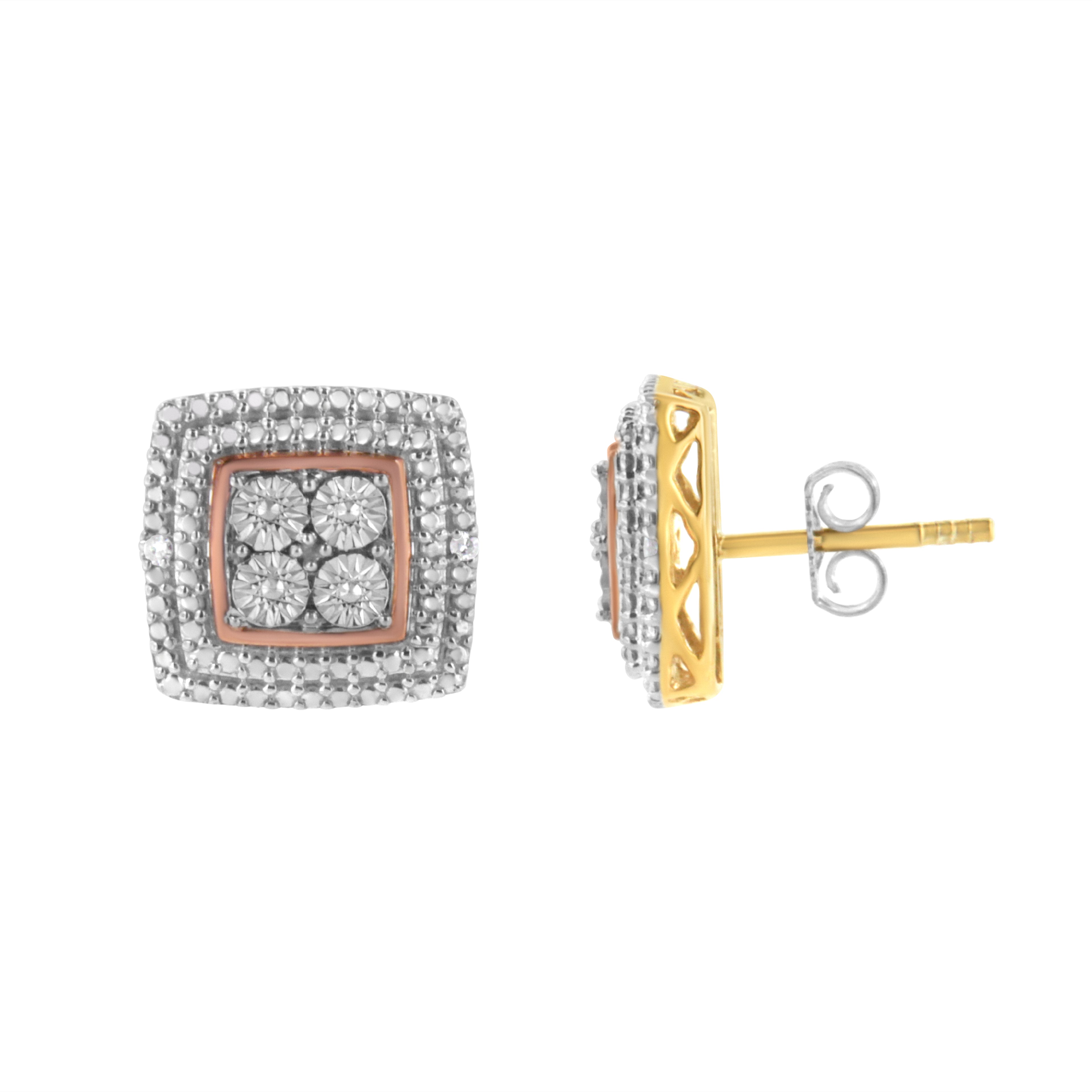 Haus of Brilliance 10K Yellow, White, and Rose Gold Plated Sterling Silver Diamond Accent Earrings (I-J Clarity, I3 Color)