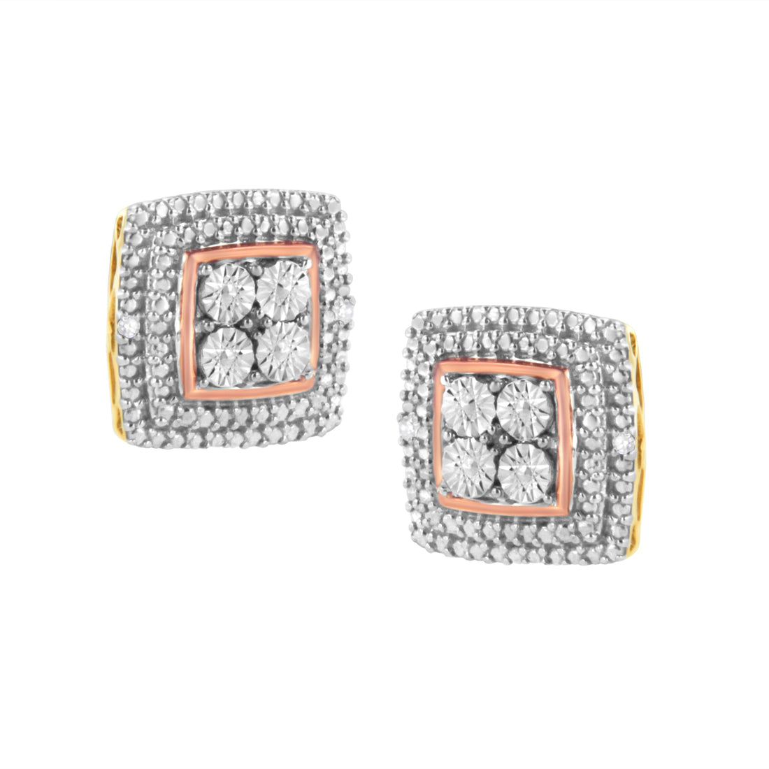 Haus of Brilliance 10K Yellow, White, and Rose Gold Plated Sterling Silver Diamond Accent Earrings (I-J Clarity, I3 Color)