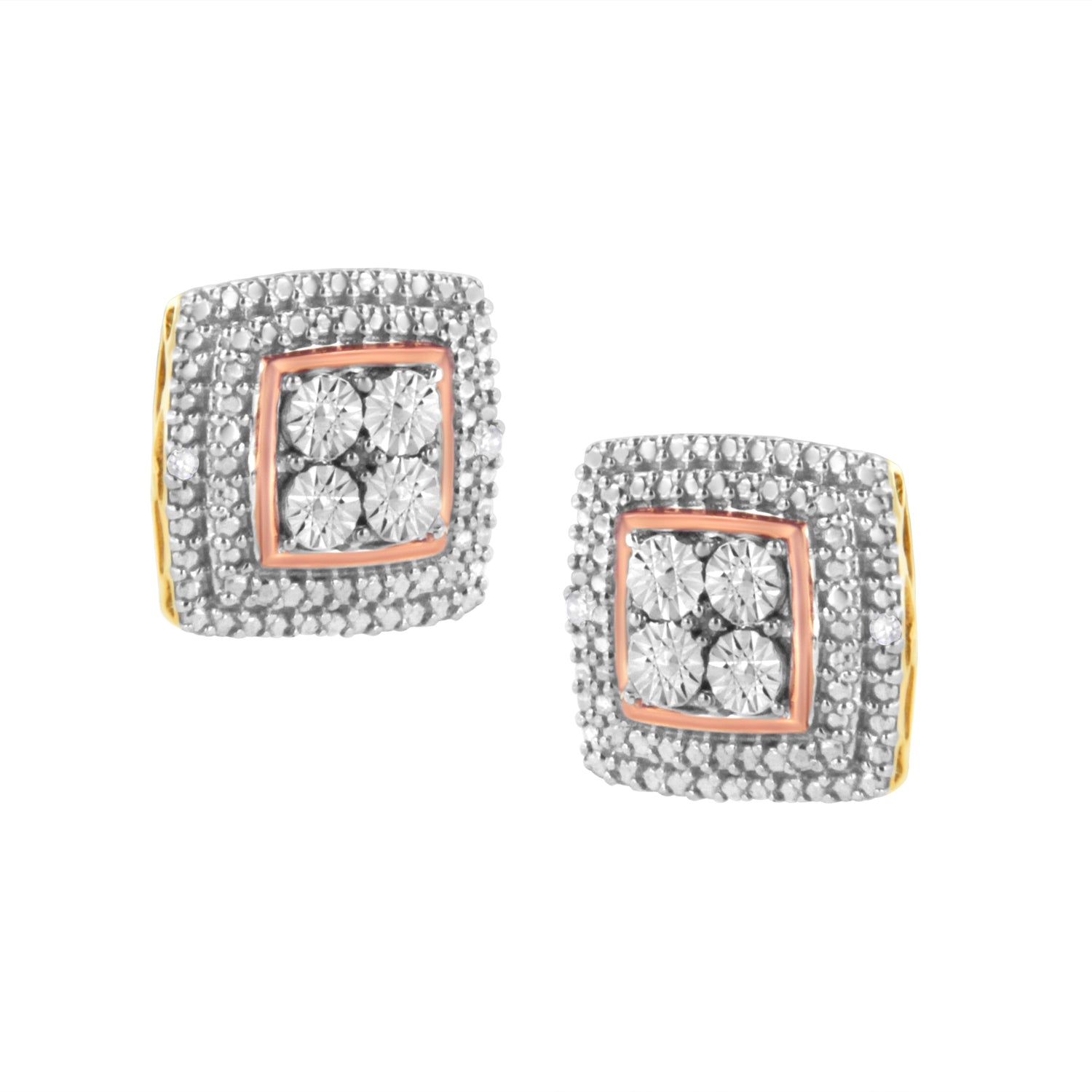 Haus of Brilliance 10K Yellow, White, and Rose Gold Plated Sterling Silver Diamond Accent Earrings (I-J Clarity, I3 Color)