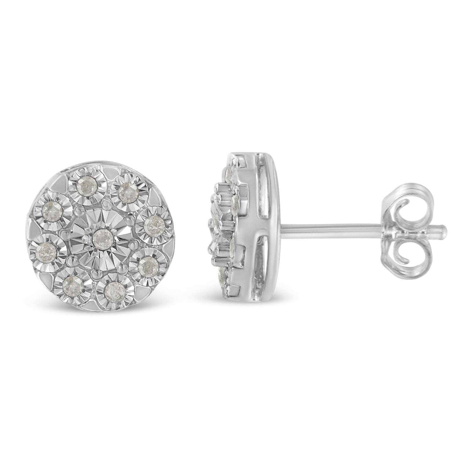 Haus of Brilliance .925 Sterling Silver 1/5 Cttw Diamond Miracle-Set Floral Cluster Push Back Stud Earrings (I-J Color, I2-I3 Clarity)