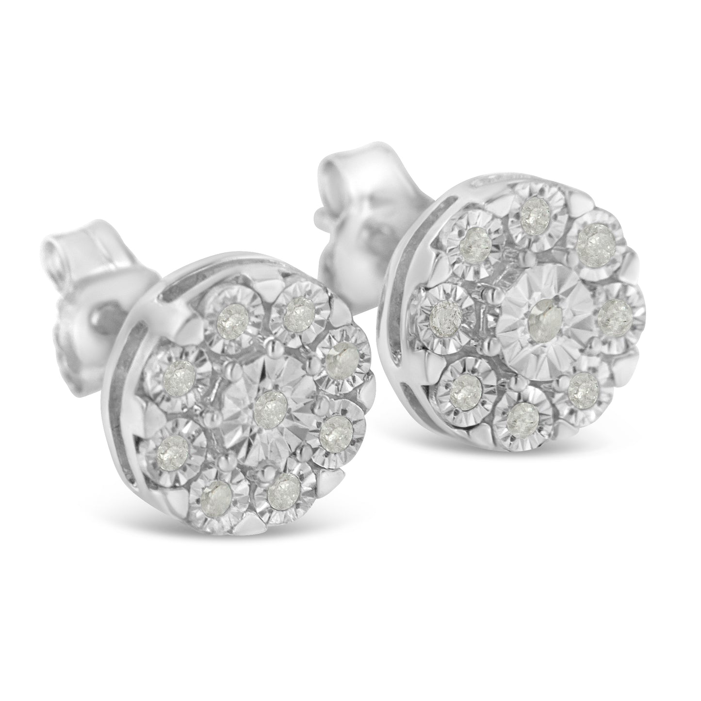 Haus of Brilliance .925 Sterling Silver 1/5 Cttw Diamond Miracle-Set Floral Cluster Push Back Stud Earrings (I-J Color, I2-I3 Clarity)