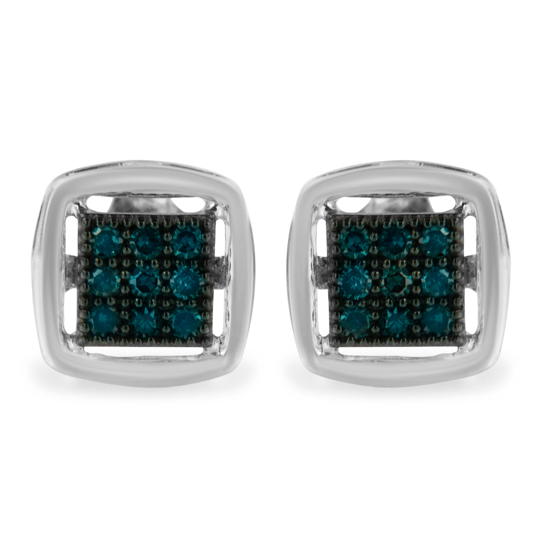 Haus of Brilliance Sterling Silver Rose Cut Treated Blue Diamond Square Stud Earring (0.25 cttw, Blue Color, I2-I3 Clarity)