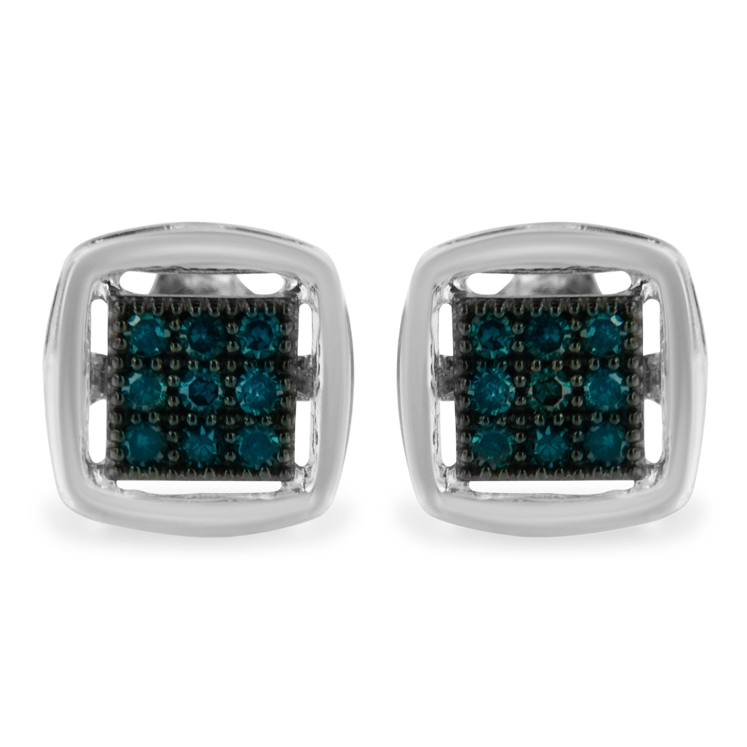 Haus of Brilliance Sterling Silver Rose Cut Treated Blue Diamond Square Stud Earring (0.25 cttw, Blue Color, I2-I3 Clarity)