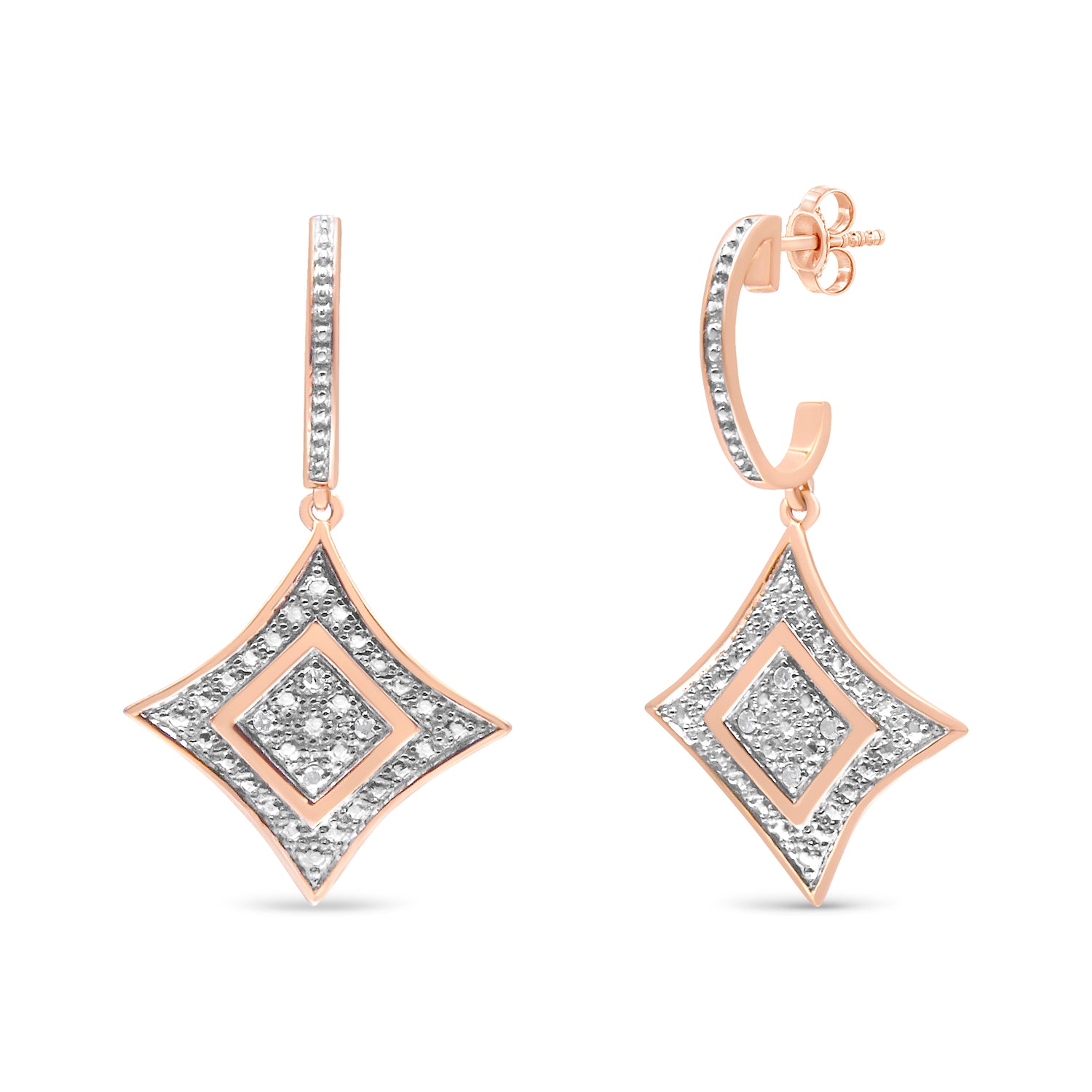 Haus of Brilliance 10K Rose Gold Plated Sterling Silver Round Cut Diamond Cushion Dangle Earrings (0.04 cttw, H-I Color, I2-I3 Clarity)