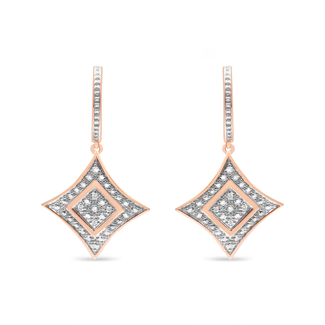 Haus of Brilliance 10K Rose Gold Plated Sterling Silver Round Cut Diamond Cushion Dangle Earrings (0.04 cttw, H-I Color, I2-I3 Clarity)