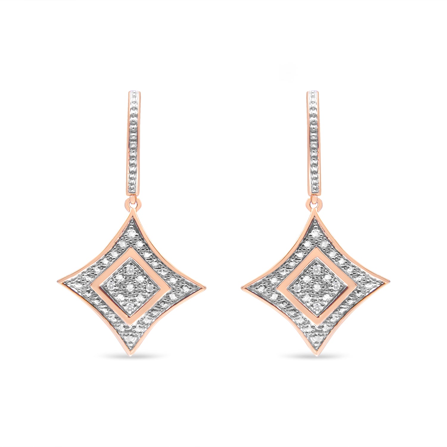 Haus of Brilliance 14K Rose Gold Plated .925 Sterling Silver Round-Cut Diamond Accent Dangle Rhombus Earrings (H-I Color, I2-I3 Clarity)