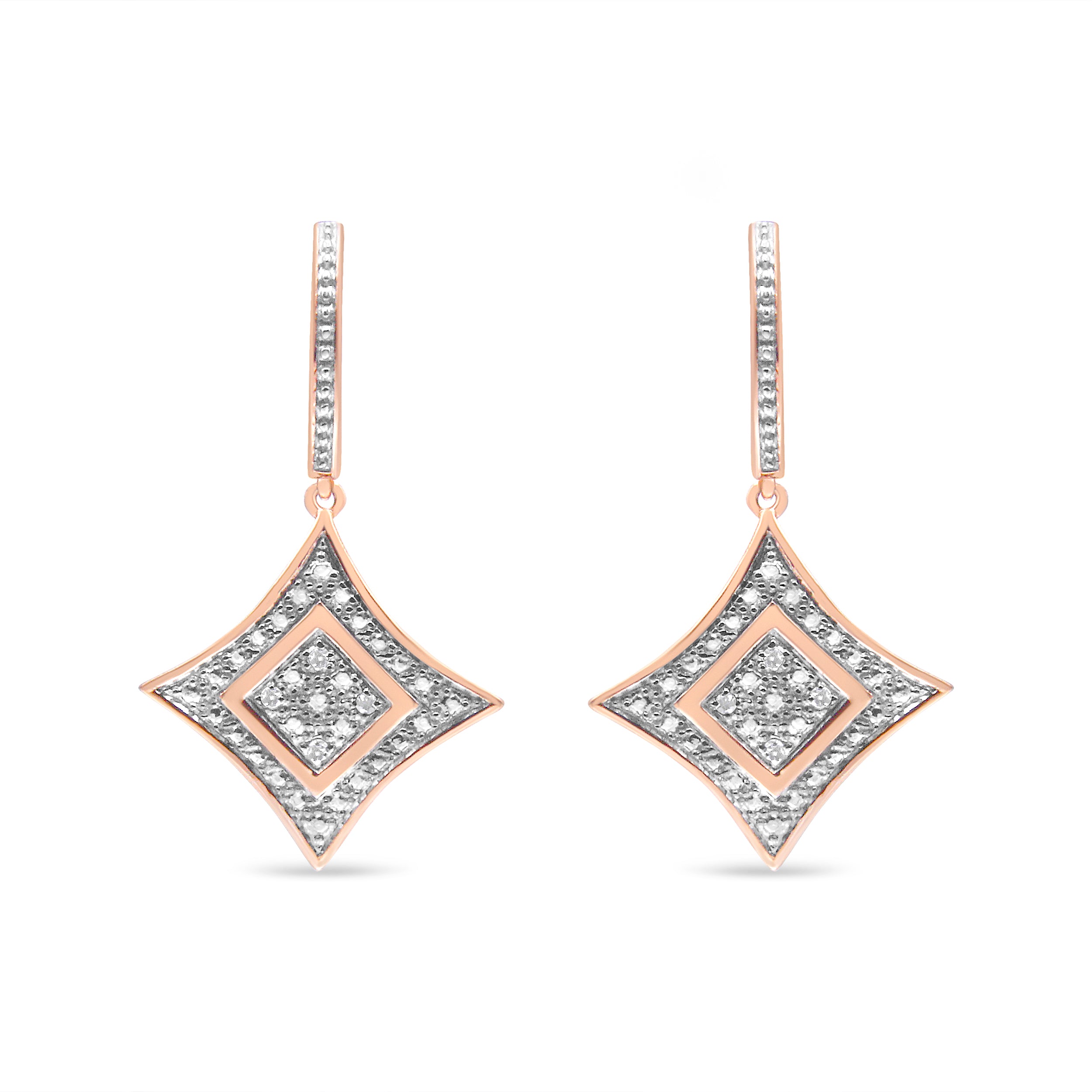 Haus of Brilliance 14K Rose Gold Plated .925 Sterling Silver Round-Cut Diamond Accent Dangle Rhombus Earrings (H-I Color, I2-I3 Clarity)