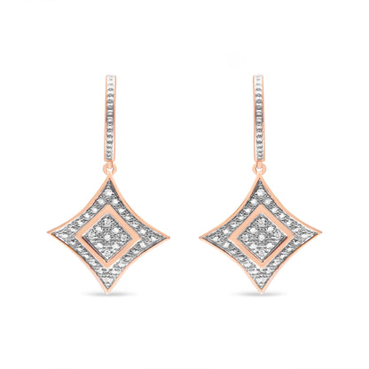 Haus of Brilliance 14K Rose Gold Plated .925 Sterling Silver Round-Cut Diamond Accent Dangle Rhombus Earrings (H-I Color, I2-I3 Clarity)