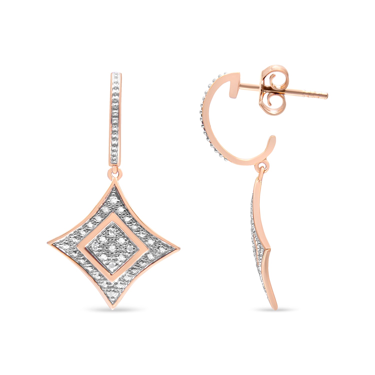 Haus of Brilliance 14K Rose Gold Plated .925 Sterling Silver Round-Cut Diamond Accent Dangle Rhombus Earrings (H-I Color, I2-I3 Clarity)