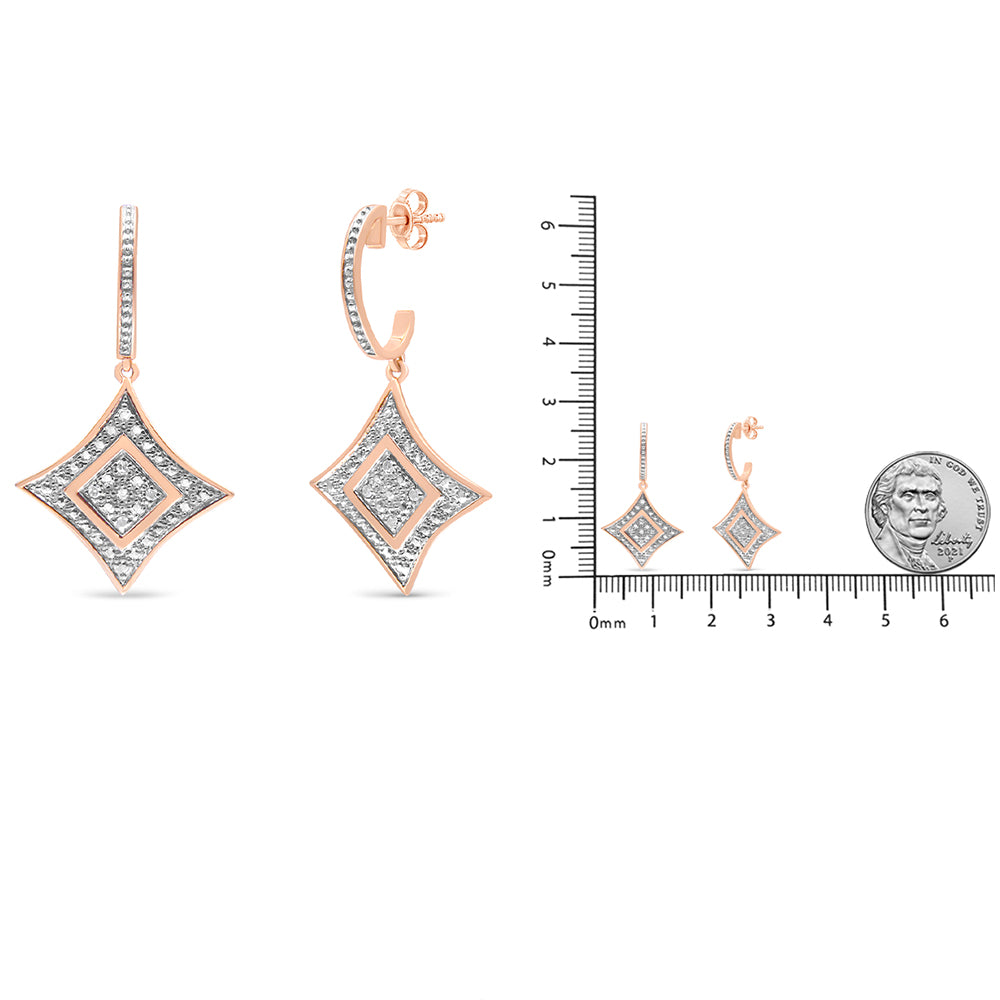 Haus of Brilliance 14K Rose Gold Plated .925 Sterling Silver Round-Cut Diamond Accent Dangle Rhombus Earrings (H-I Color, I2-I3 Clarity)