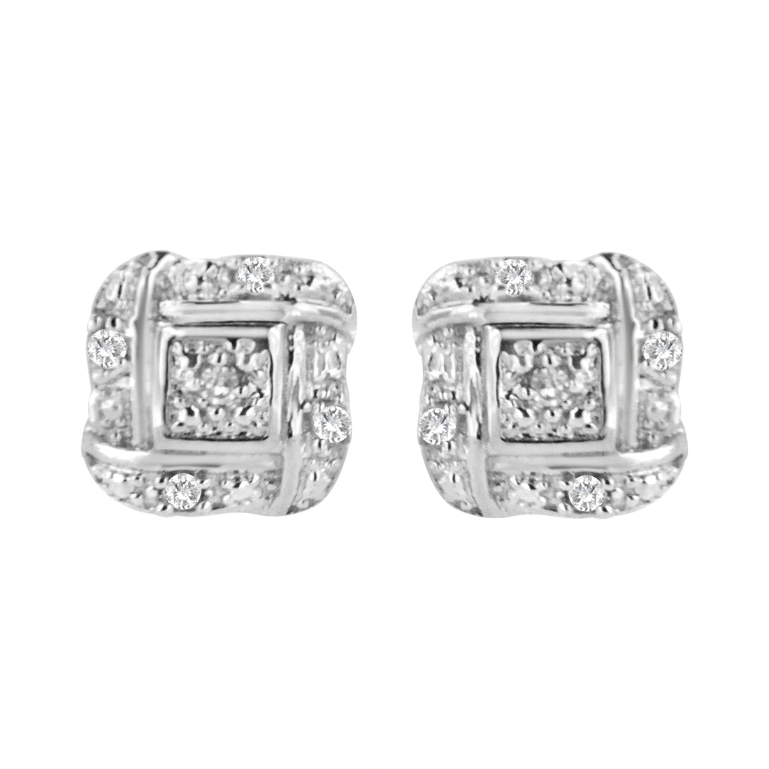 Haus of Brilliance Sterling Silver Round Cut Diamond Square Stud Earrings (0.04 cttw, H-I Color, I2-I3 Clarity)