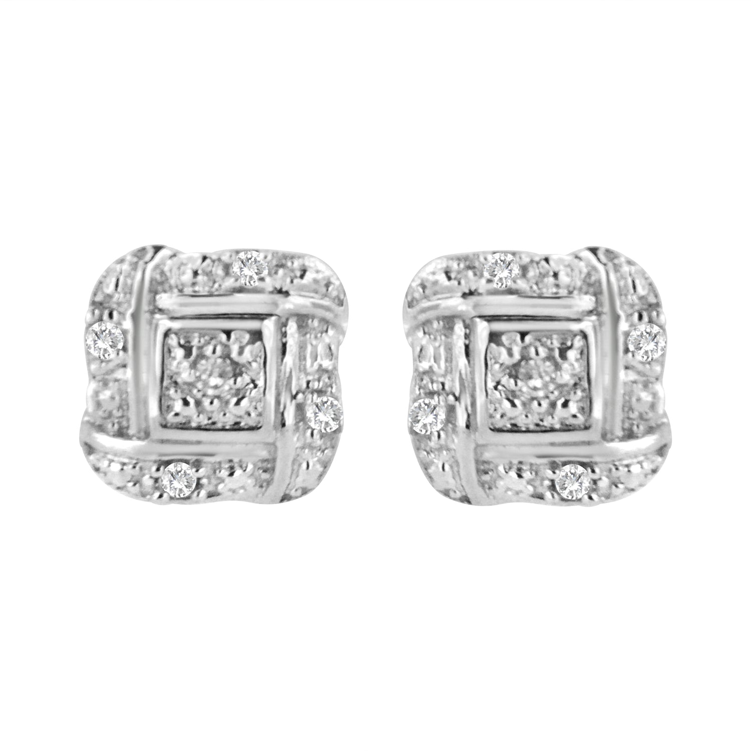 Haus of Brilliance Sterling Silver Round Cut Diamond Square Stud Earrings (0.04 cttw, H-I Color, I2-I3 Clarity)