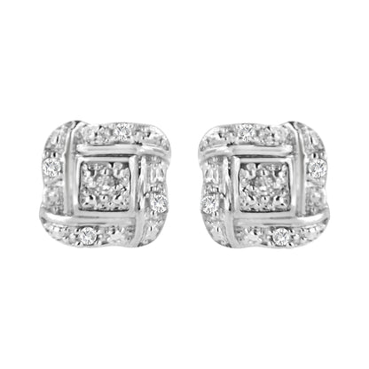 Haus of Brilliance Sterling Silver Round Cut Diamond Square Stud Earrings (0.04 cttw, H-I Color, I2-I3 Clarity)