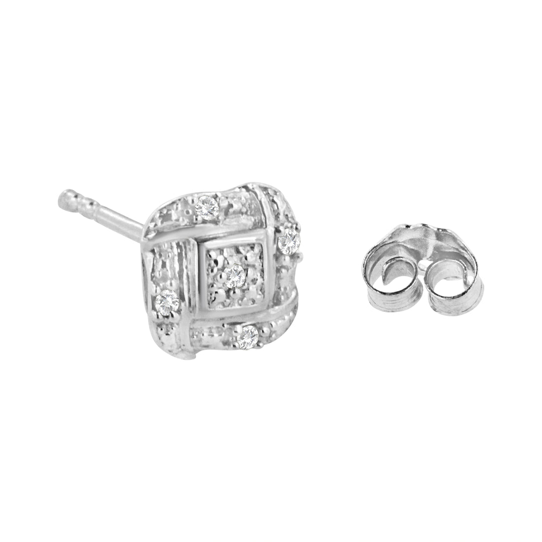 Haus of Brilliance Sterling Silver Round Cut Diamond Square Stud Earrings (0.04 cttw, H-I Color, I2-I3 Clarity)