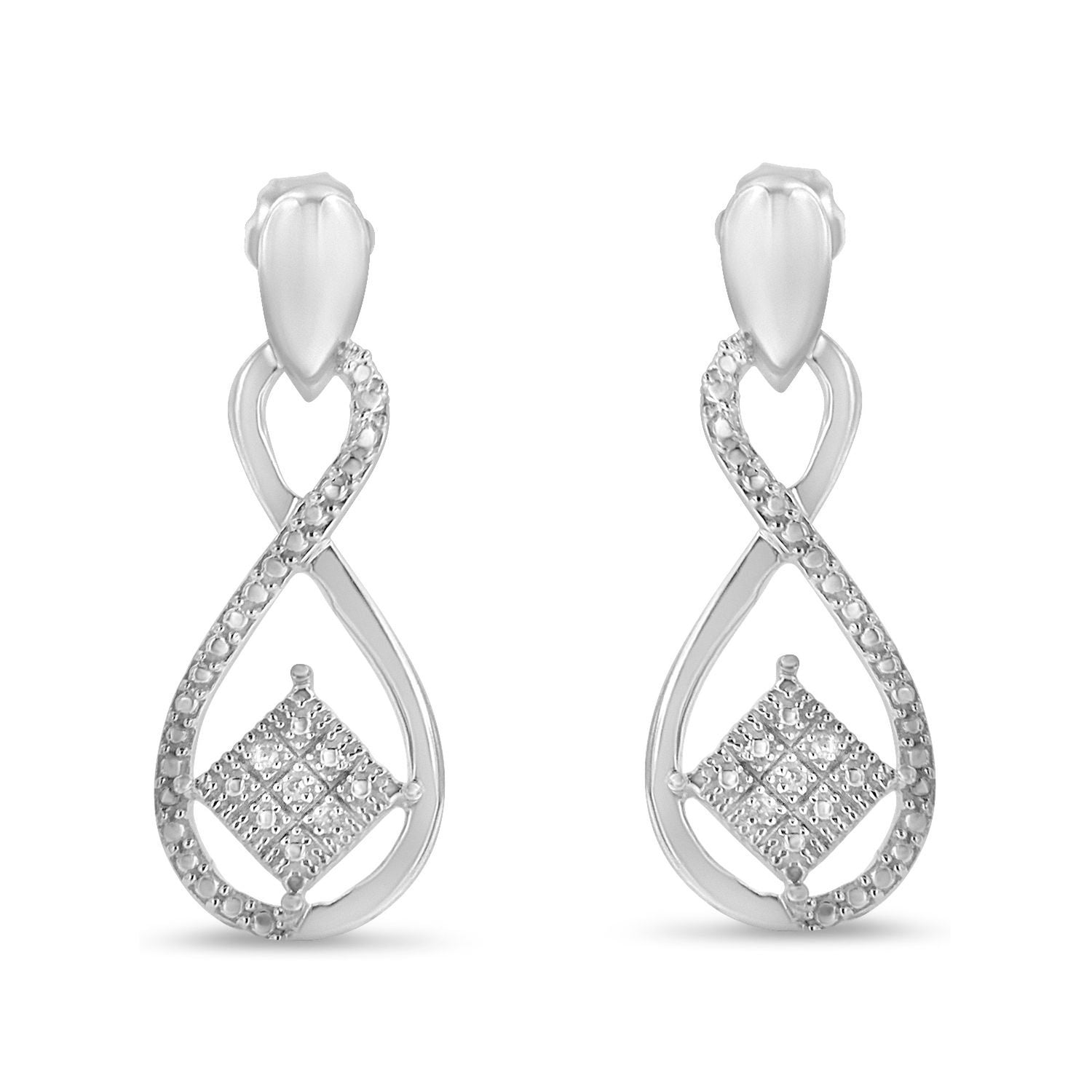 Haus of Brilliance .925 Sterling Silver Round-Cut Diamond Accent Tilted Square and Infinity Drop Earrings (H-I Color, I2-I3 Clarity)