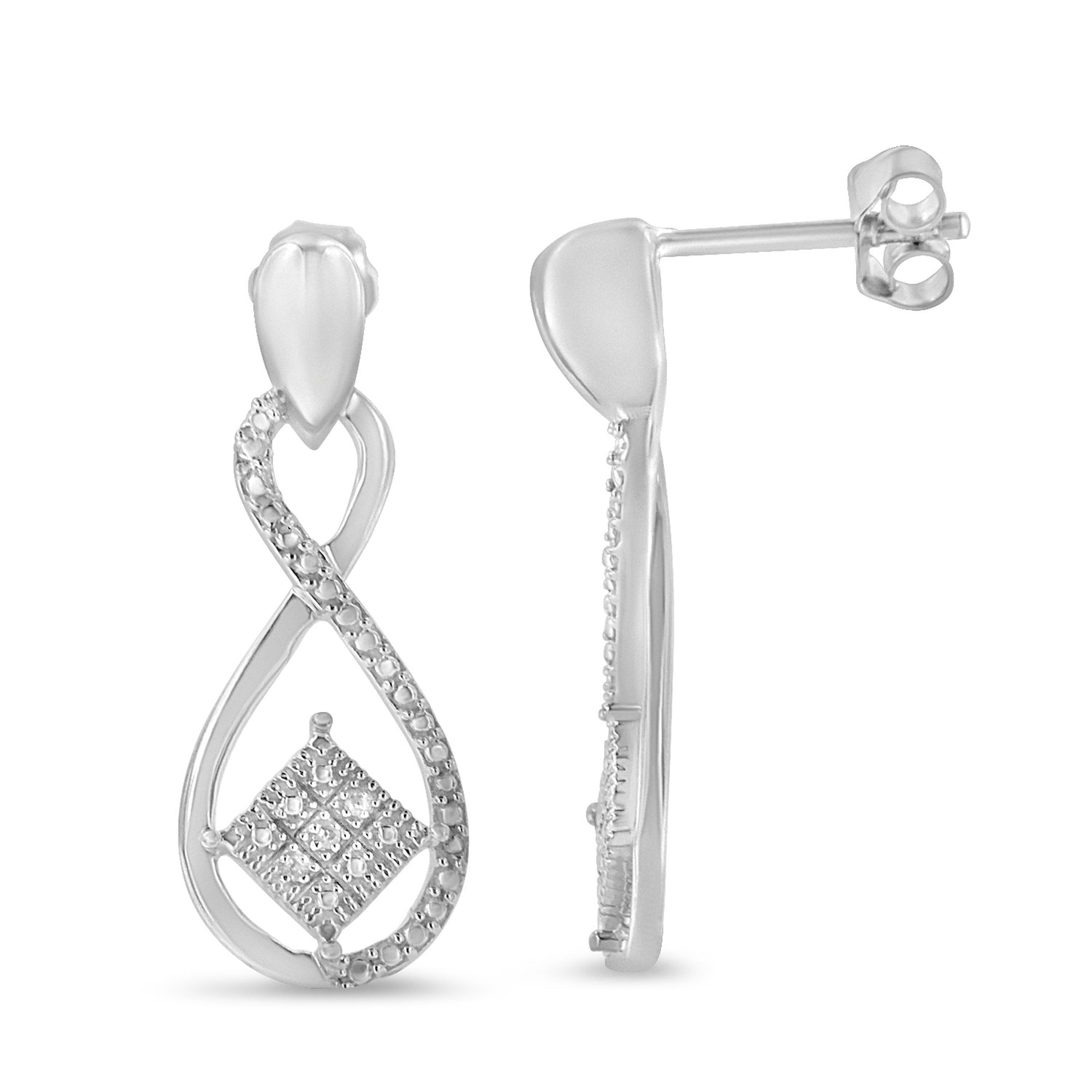 Haus of Brilliance .925 Sterling Silver Round-Cut Diamond Accent Tilted Square and Infinity Drop Earrings (H-I Color, I2-I3 Clarity)