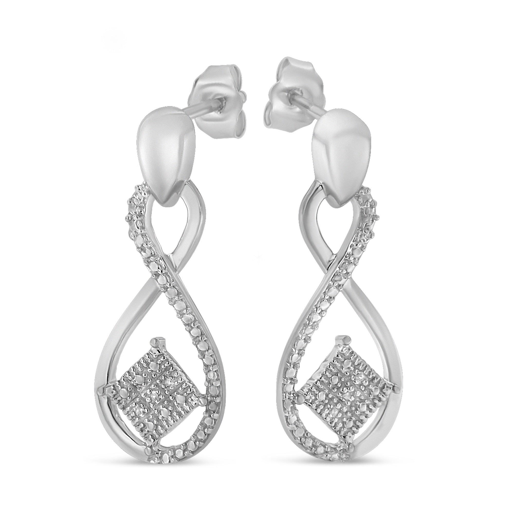 Haus of Brilliance .925 Sterling Silver Round-Cut Diamond Accent Tilted Square and Infinity Drop Earrings (H-I Color, I2-I3 Clarity)