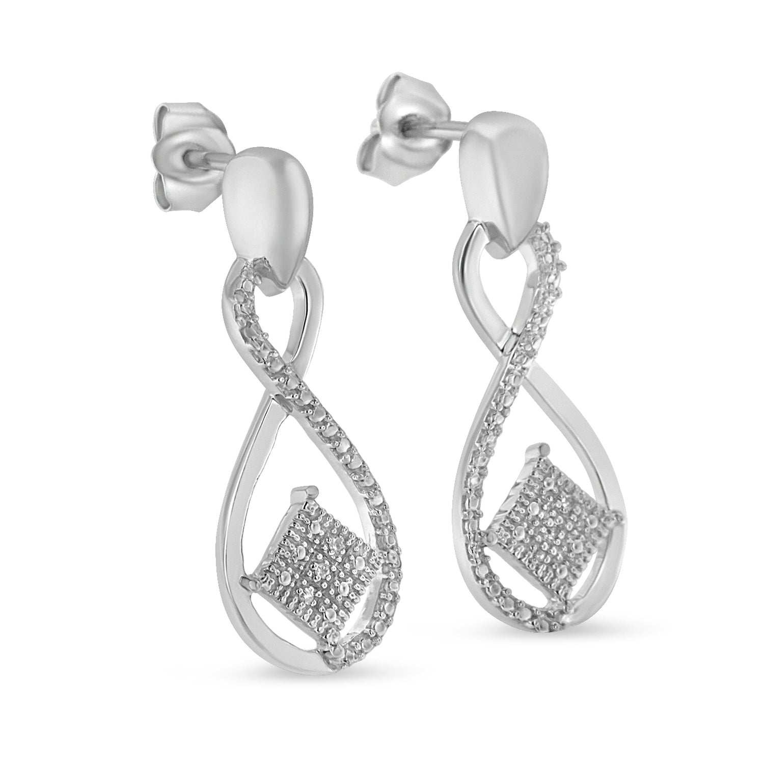 Haus of Brilliance .925 Sterling Silver Round-Cut Diamond Accent Tilted Square and Infinity Drop Earrings (H-I Color, I2-I3 Clarity)