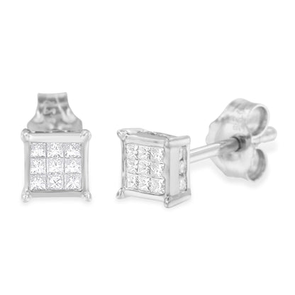 Haus of Brilliance Sterling Silver Princess Cut Diamond Square Stud Earrings (.3 cttw, H-I Color, I1-I2 Clarity)