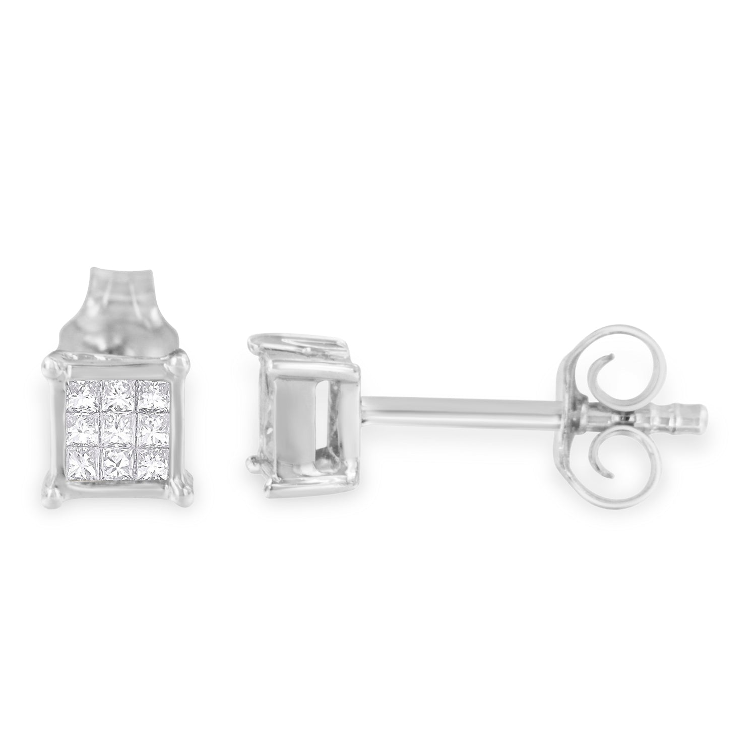 Haus of Brilliance Sterling Silver Multi-stone Princess-cut Diamond Stud Earring (0.2 cttw, H-I Color, I1-I2 Clarity)