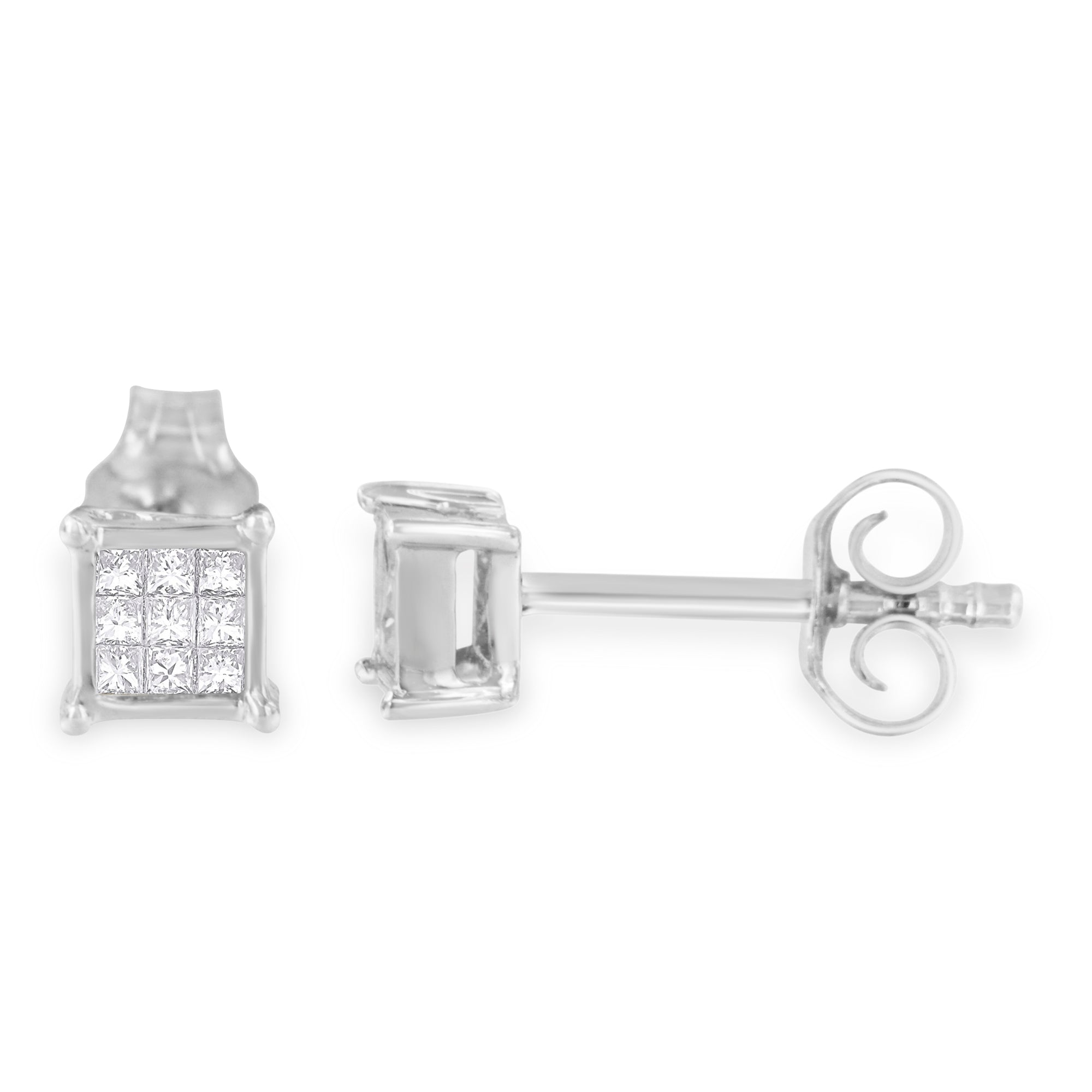 Haus of Brilliance Sterling Silver Multi-stone Princess-cut Diamond Stud Earring (0.2 cttw, H-I Color, I1-I2 Clarity)