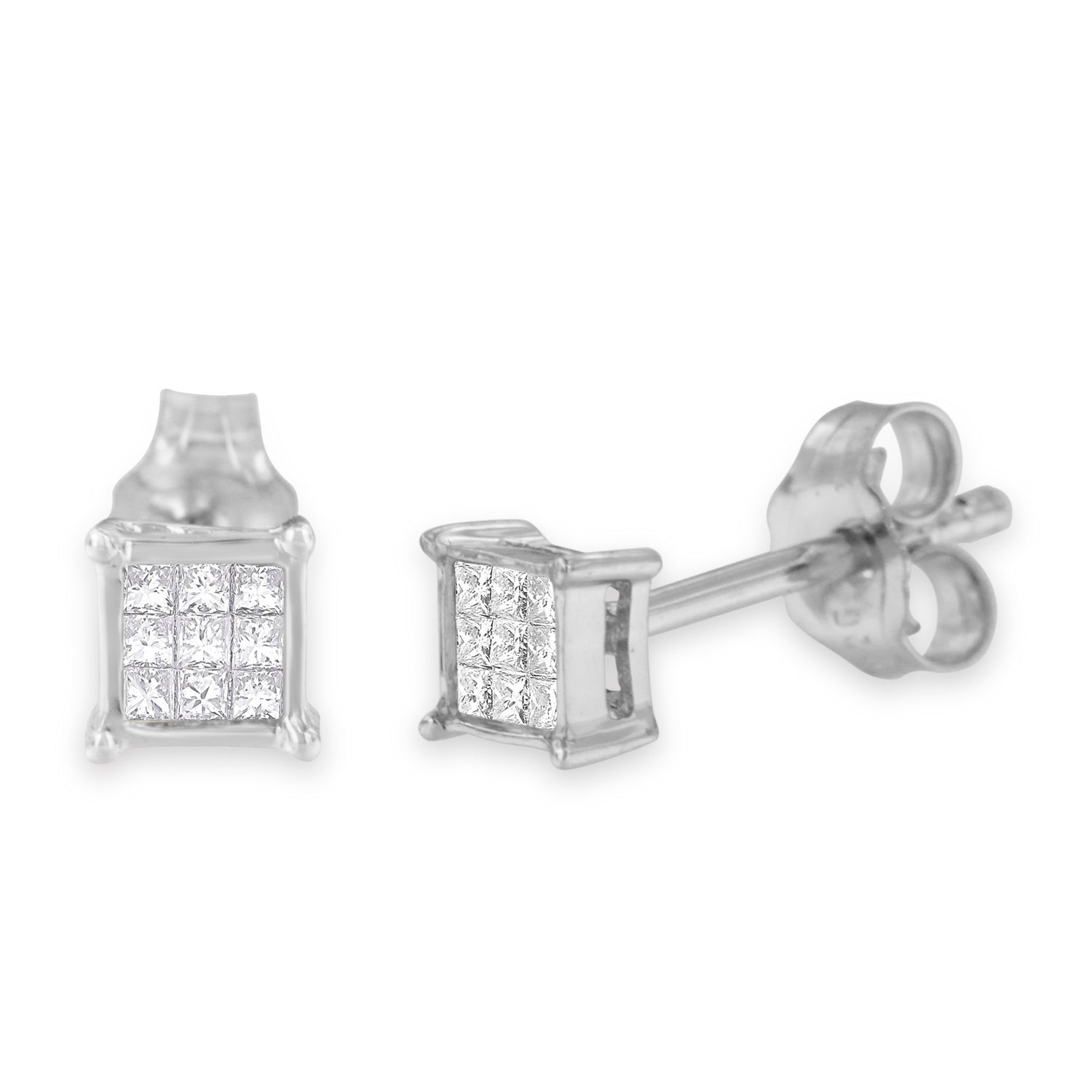 Haus of Brilliance Sterling Silver Multi-stone Princess-cut Diamond Stud Earring (0.2 cttw, H-I Color, I1-I2 Clarity)