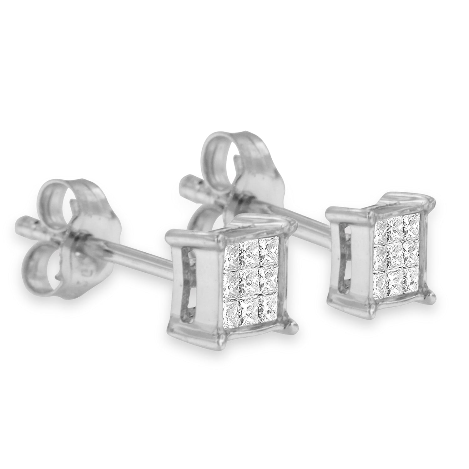 Haus of Brilliance Sterling Silver Multi-stone Princess-cut Diamond Stud Earring (0.2 cttw, H-I Color, I1-I2 Clarity)