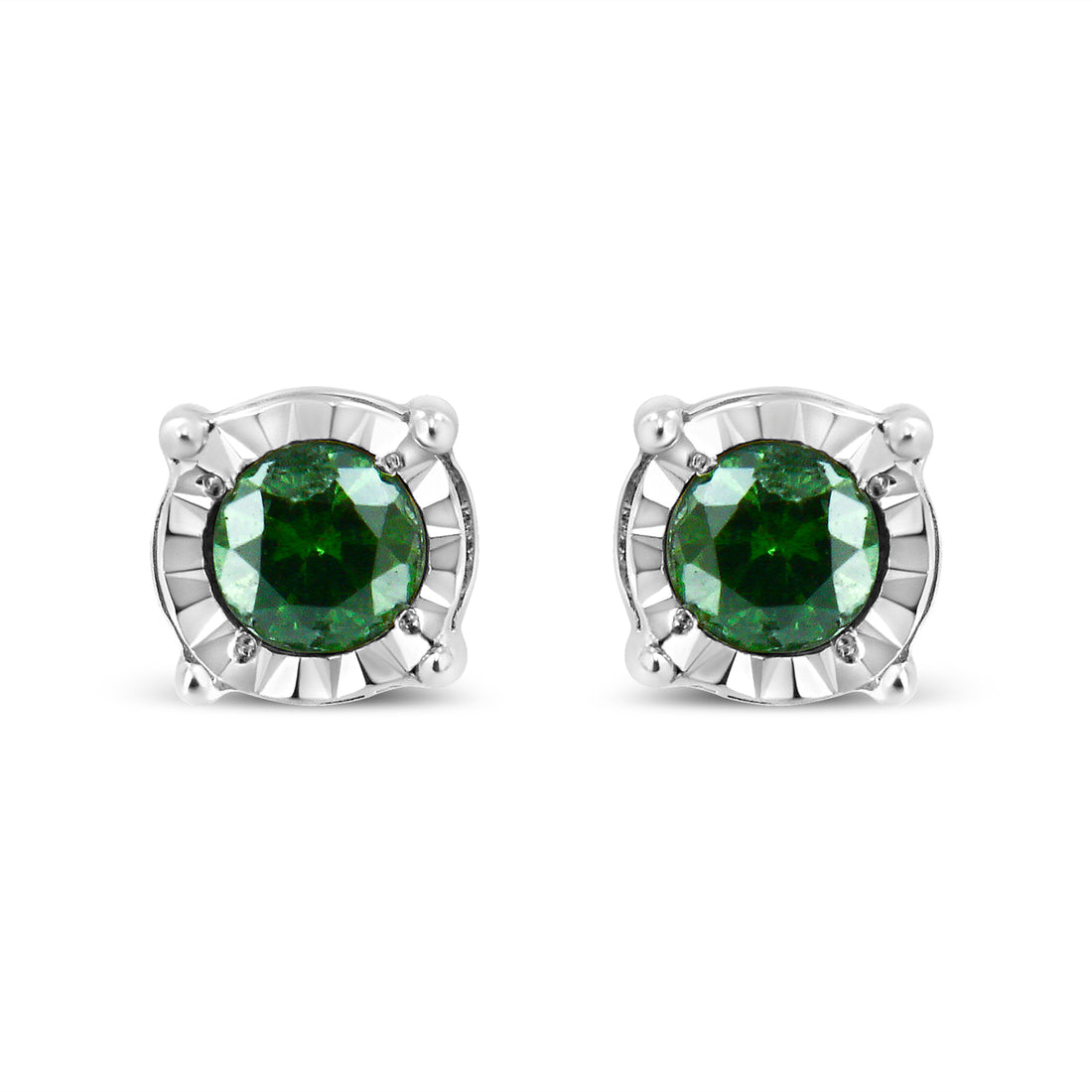 Haus of Brilliance Sterling Silver Rose Cut Treated Green Diamond Solitaire Stud Earrings (0.25 cttw, Green Color, I2-I3 Clarity)