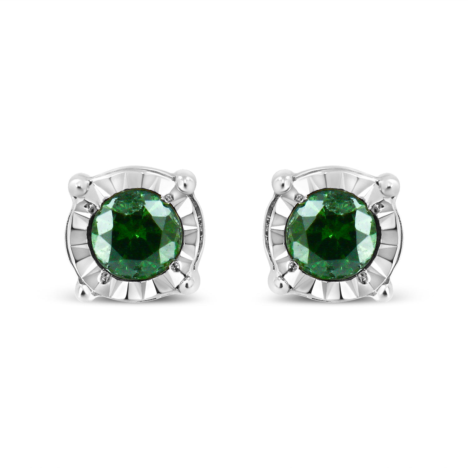 Haus of Brilliance Sterling Silver Rose Cut Treated Green Diamond Solitaire Stud Earrings (0.25 cttw, Green Color, I2-I3 Clarity)