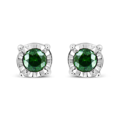 Haus of Brilliance Sterling Silver Rose Cut Treated Green Diamond Solitaire Stud Earrings (0.25 cttw, Green Color, I2-I3 Clarity)
