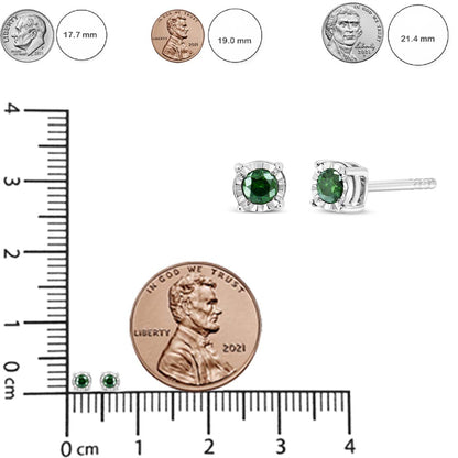 Haus of Brilliance Sterling Silver Rose Cut Treated Green Diamond Solitaire Stud Earrings (0.25 cttw, Green Color, I2-I3 Clarity)