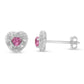 Haus of Brilliance .925 Sterling Silver, Created Pink Sapphire, & Diamond-Accented 5/8" Heart-Shaped Rope Stud Earrings (I-J Color, I2-I3 Clarity)