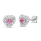 Haus of Brilliance .925 Sterling Silver, Created Pink Sapphire, & Diamond-Accented 5/8" Heart-Shaped Rope Stud Earrings (I-J Color, I2-I3 Clarity)