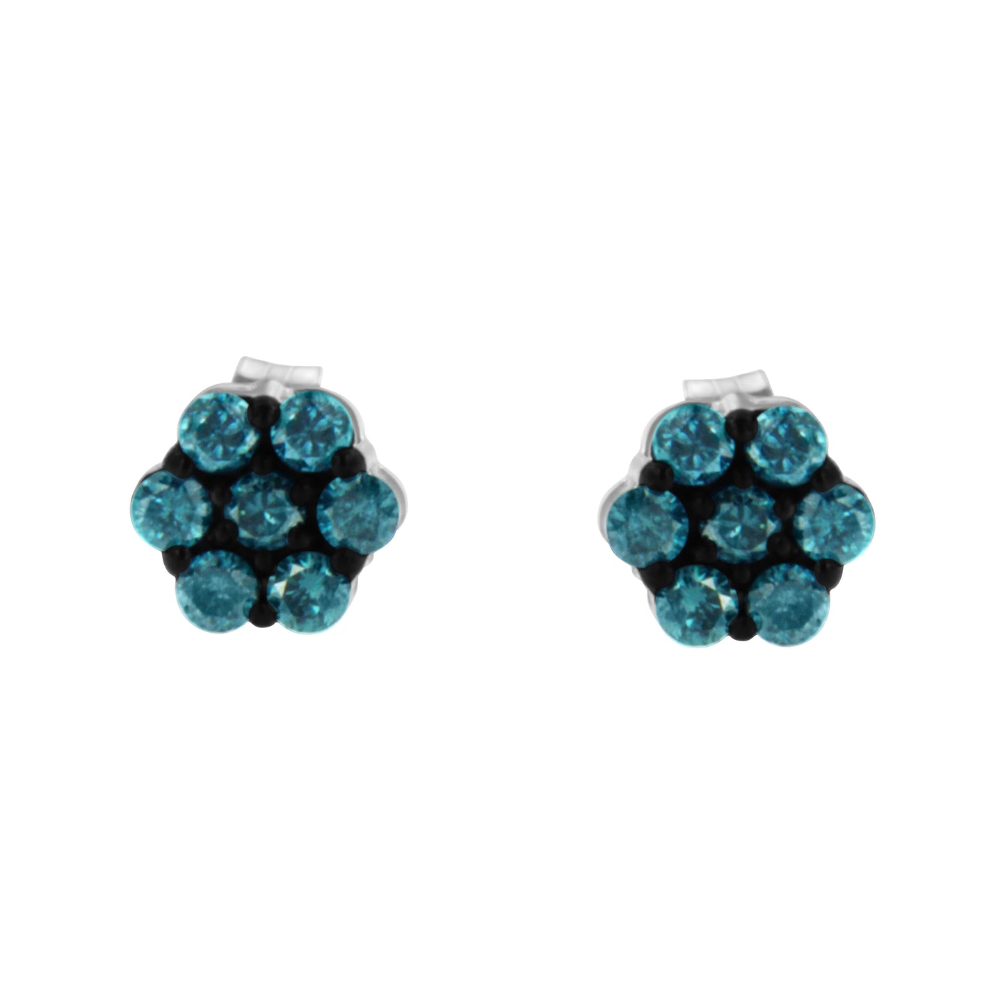 Haus of Brilliance Sterling Silver Treated Blue Diamond Floral Stud Earrings (0.5 cttw, Blue Color, I2-I3 Clarity)