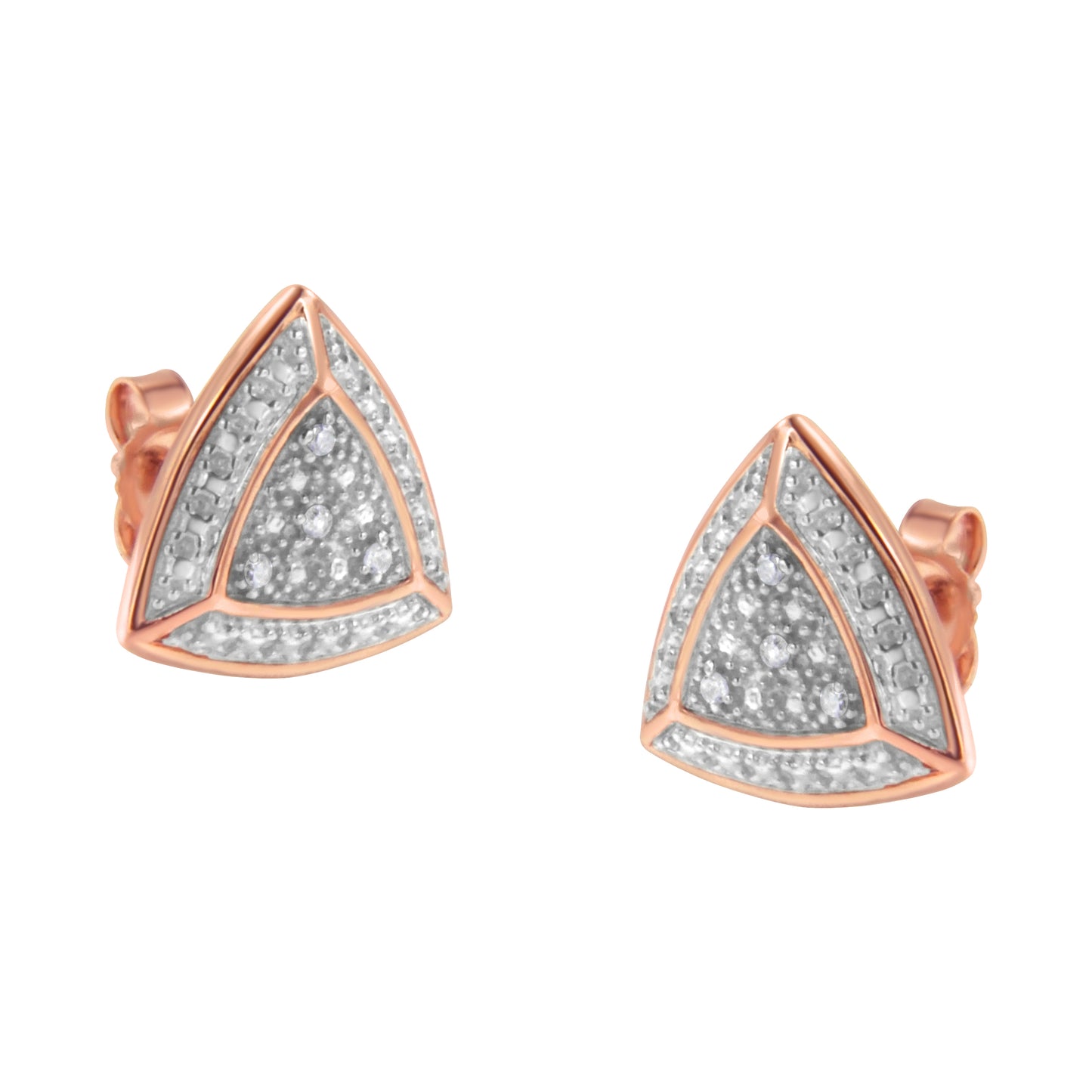 Haus of Brilliance 14K Rose Gold over .925 Sterling Silver Diamond-Accented Trillion Shaped 4-Stone Halo-Style Stud Earrings (H-I Color, I2-I3 Clarity)