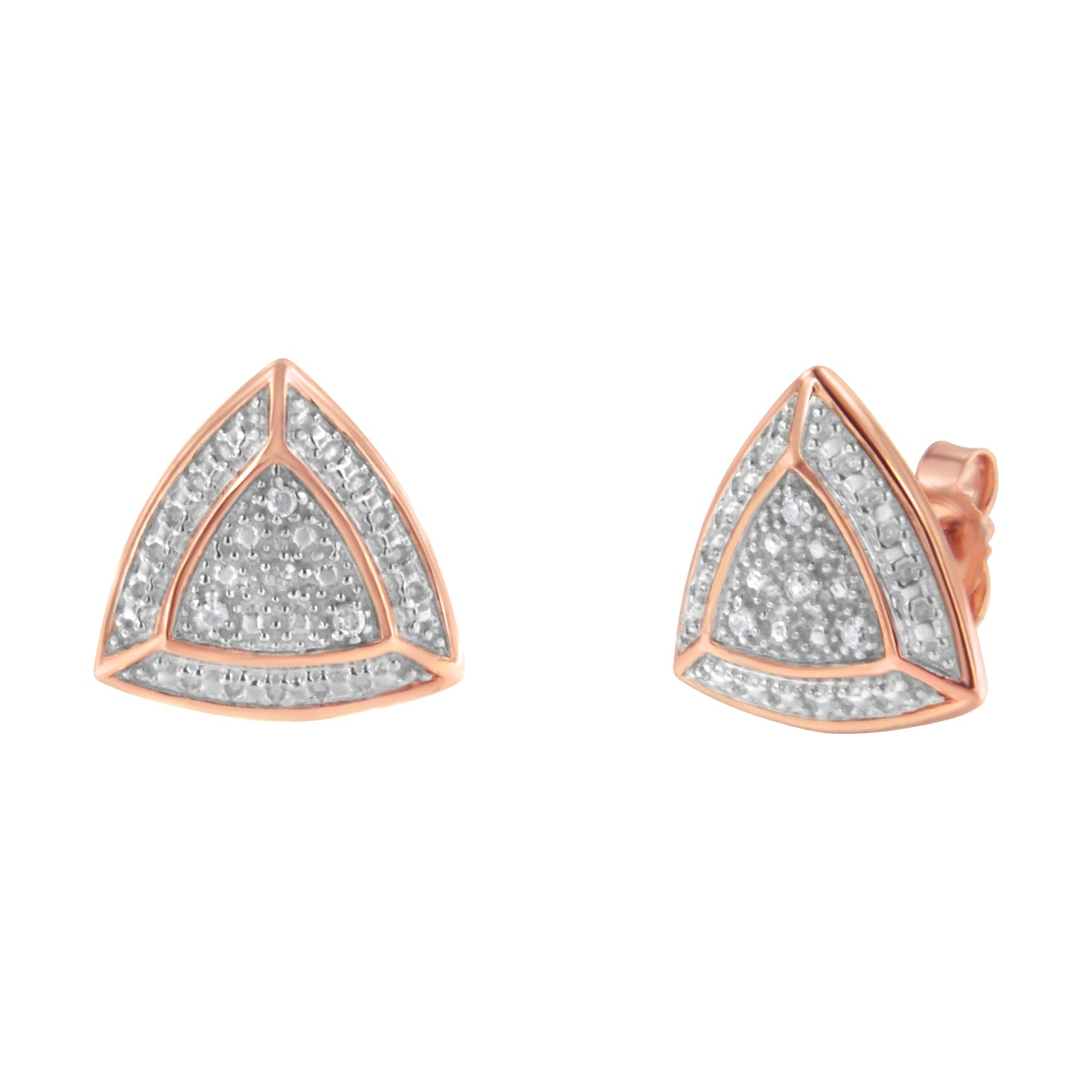 Haus of Brilliance 14K Rose Gold over .925 Sterling Silver Diamond-Accented Trillion Shaped 4-Stone Halo-Style Stud Earrings (H-I Color, I2-I3 Clarity)