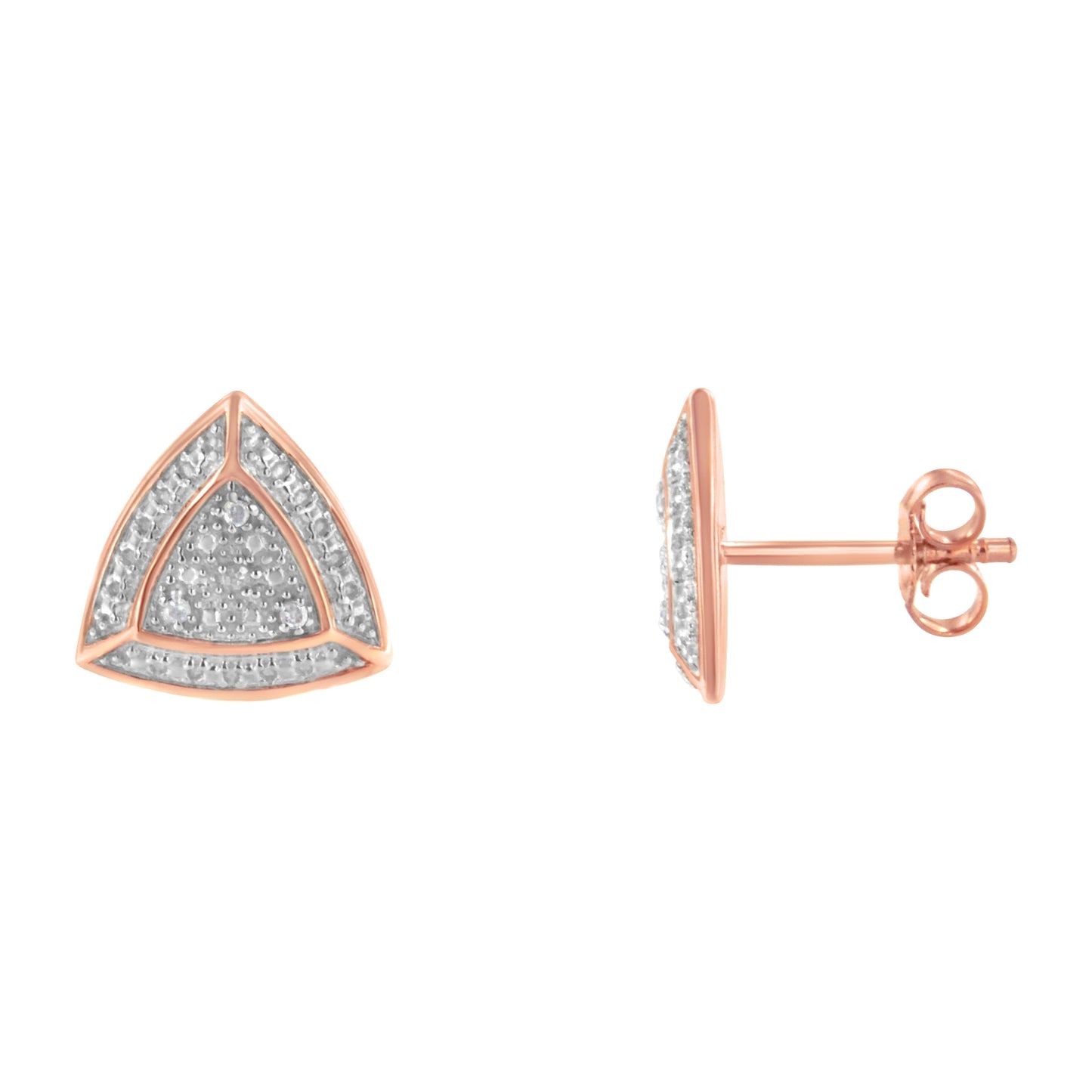 Haus of Brilliance 14K Rose Gold over .925 Sterling Silver Diamond-Accented Trillion Shaped 4-Stone Halo-Style Stud Earrings (H-I Color, I2-I3 Clarity)