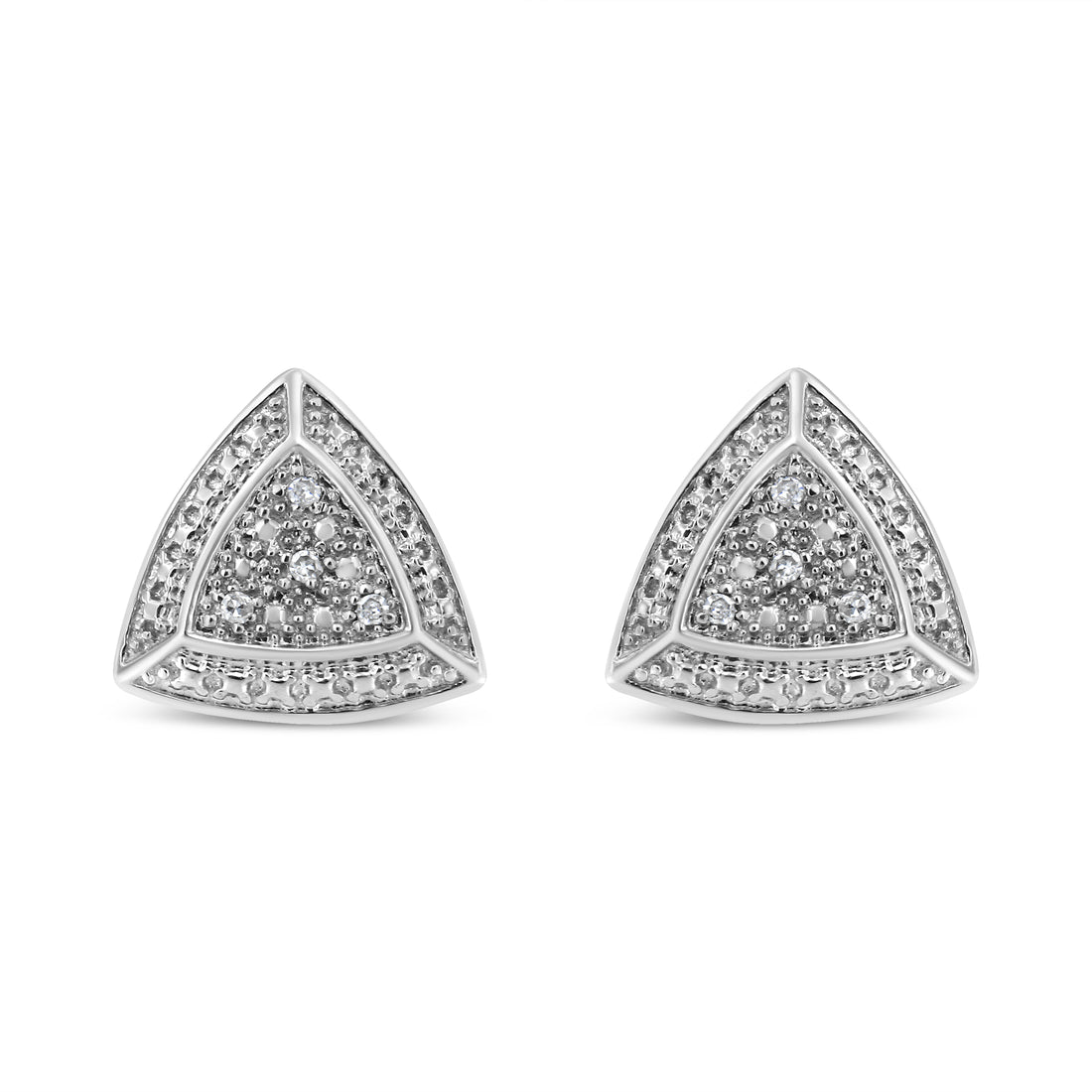 Haus of Brilliance .925 Sterling Silver Diamond-Accented Trillion Shaped 4-Stone Halo-Style Stud Earrings (H-I Color, I2-I3 Clarity)