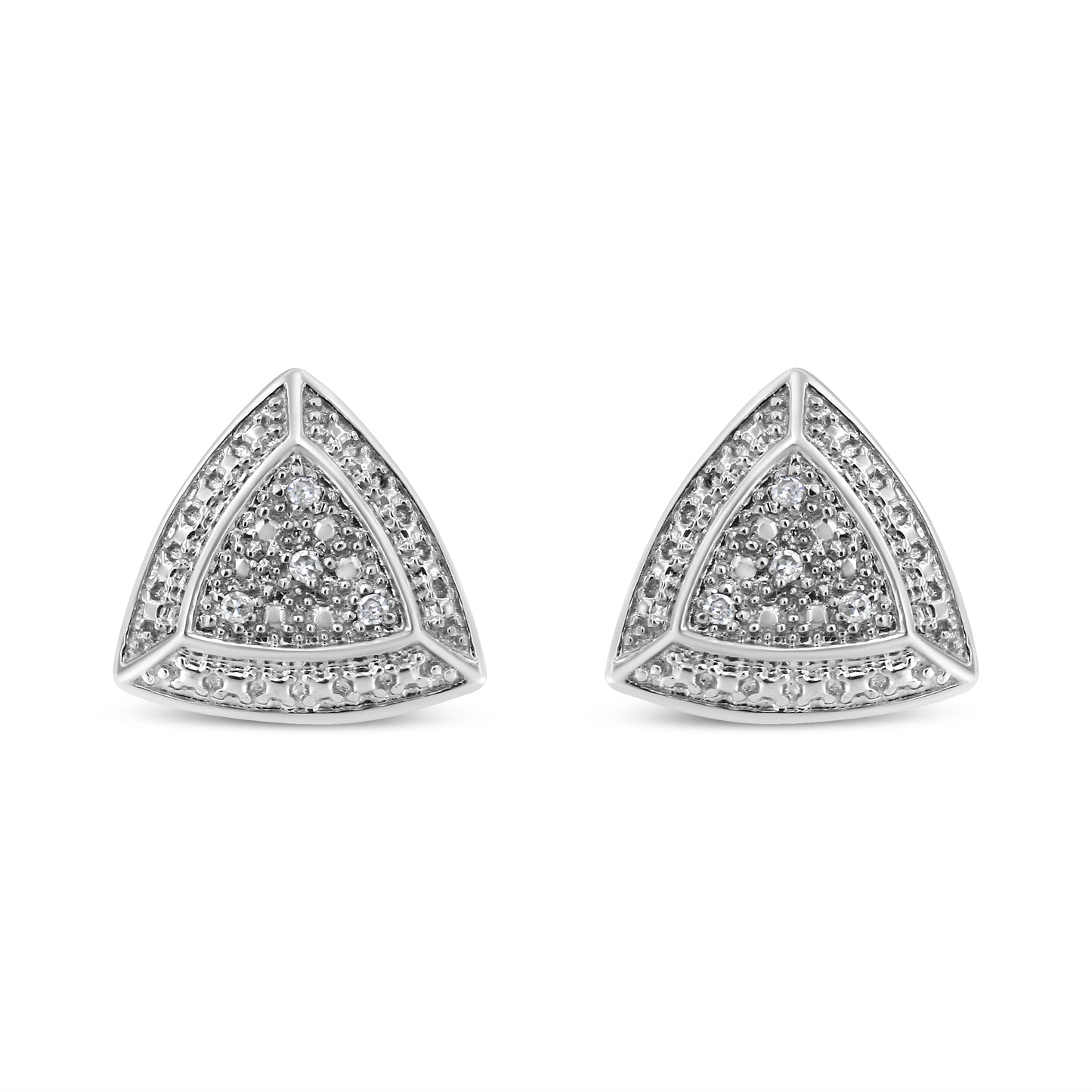 Haus of Brilliance .925 Sterling Silver Diamond-Accented Trillion Shaped 4-Stone Halo-Style Stud Earrings (H-I Color, I2-I3 Clarity)