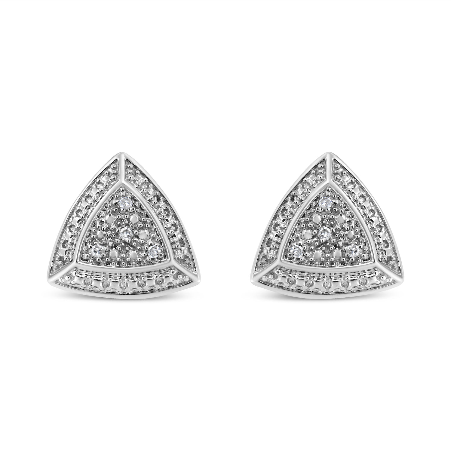 Haus of Brilliance .925 Sterling Silver Diamond-Accented Trillion Shaped 4-Stone Halo-Style Stud Earrings (H-I Color, I2-I3 Clarity)