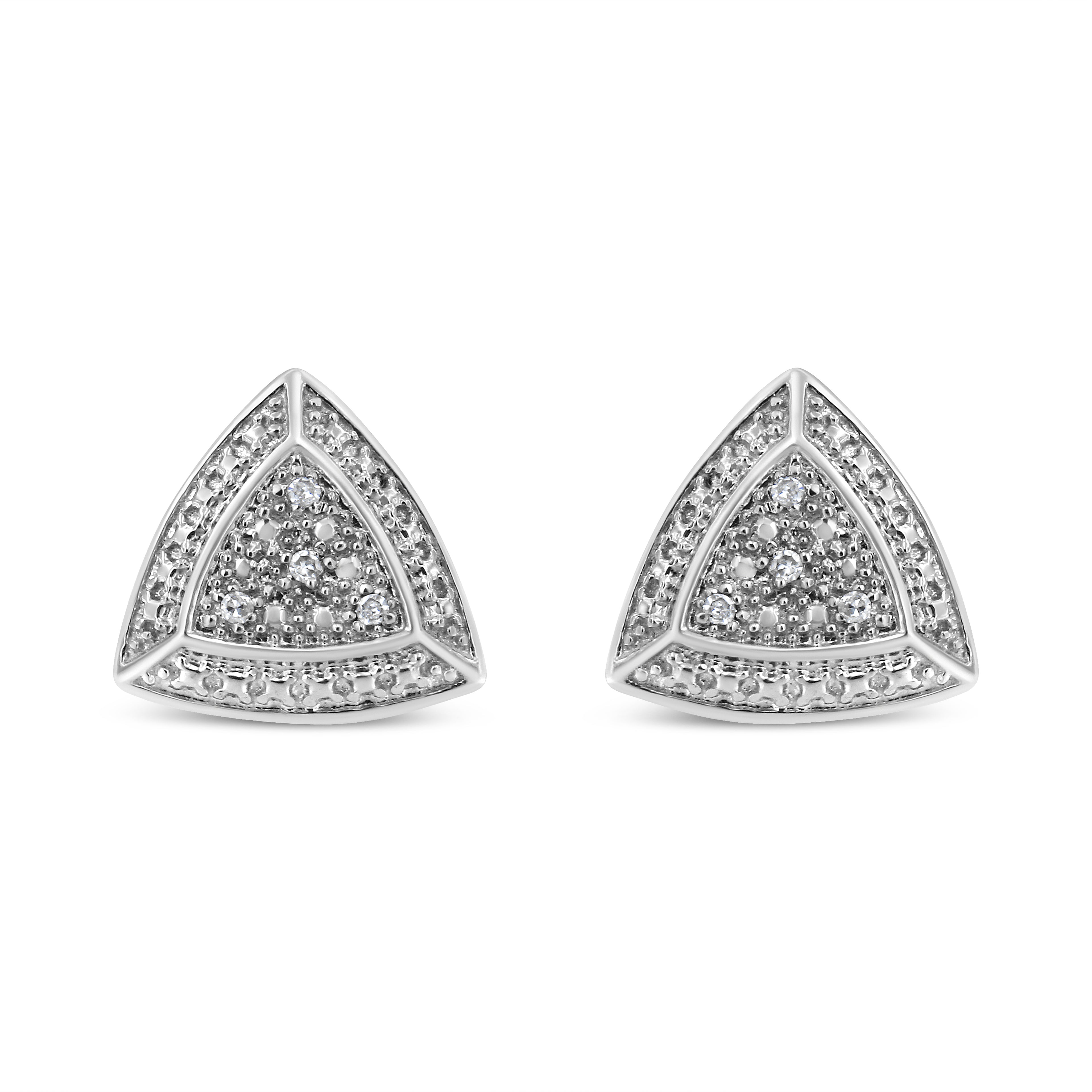 Haus of Brilliance .925 Sterling Silver Diamond-Accented Trillion Shaped 4-Stone Halo-Style Stud Earrings (H-I Color, I2-I3 Clarity)