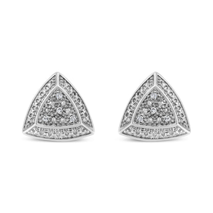 Haus of Brilliance .925 Sterling Silver Diamond-Accented Trillion Shaped 4-Stone Halo-Style Stud Earrings (H-I Color, I2-I3 Clarity)