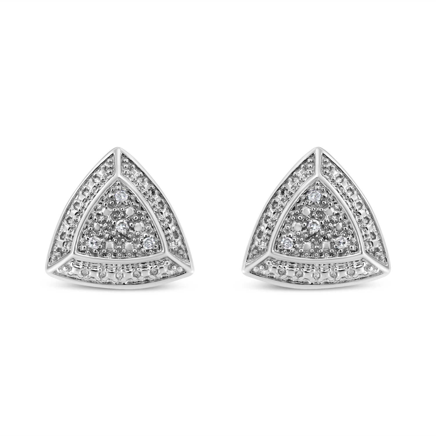 Haus of Brilliance .925 Sterling Silver Diamond-Accented Trillion Shaped 4-Stone Halo-Style Stud Earrings (H-I Color, I2-I3 Clarity)