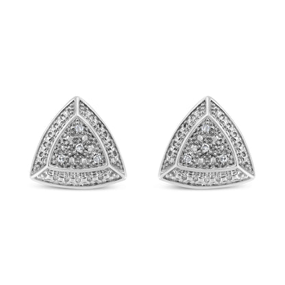 Haus of Brilliance .925 Sterling Silver Diamond-Accented Trillion Shaped 4-Stone Halo-Style Stud Earrings (H-I Color, I2-I3 Clarity)