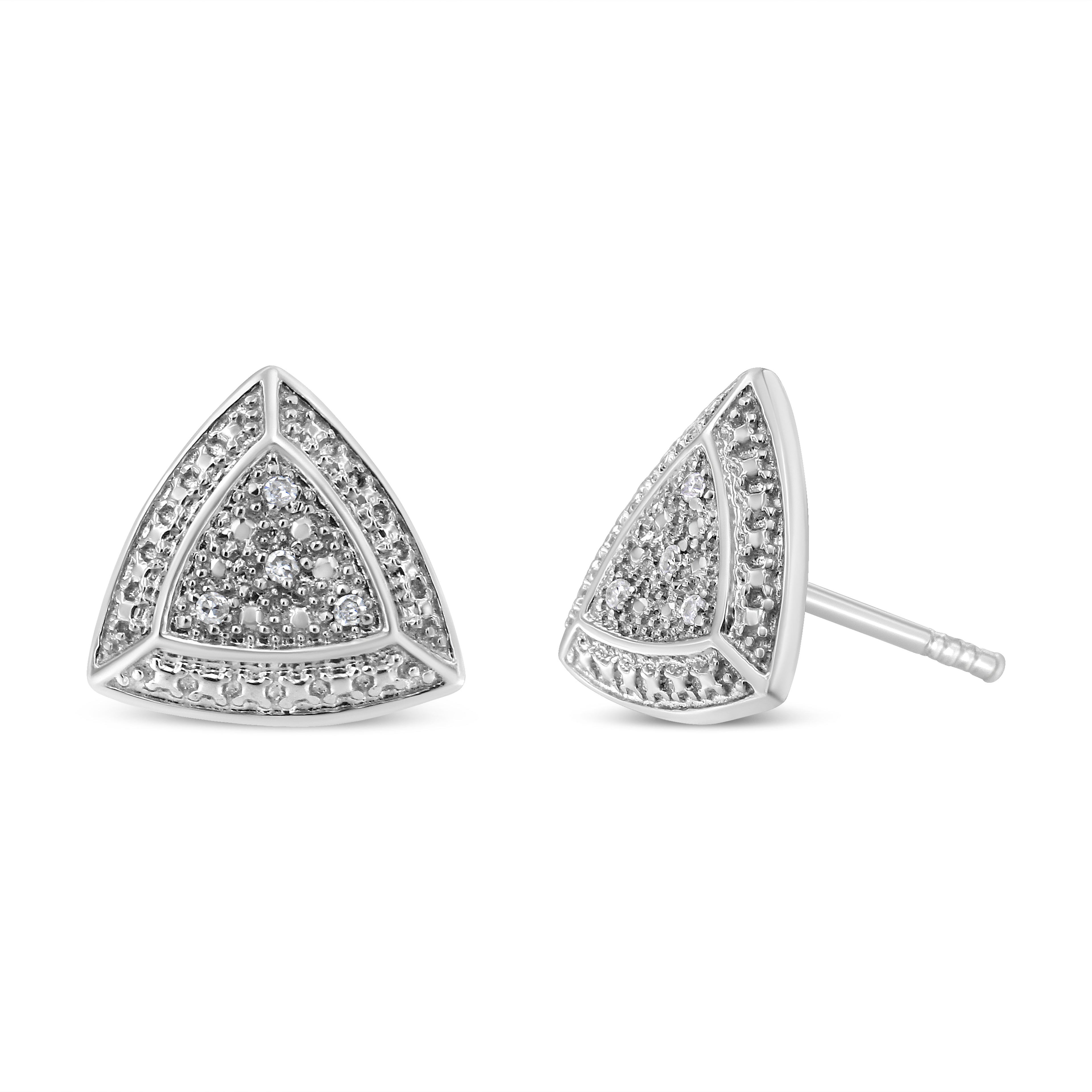 Haus of Brilliance .925 Sterling Silver Diamond-Accented Trillion Shaped 4-Stone Halo-Style Stud Earrings (H-I Color, I2-I3 Clarity)