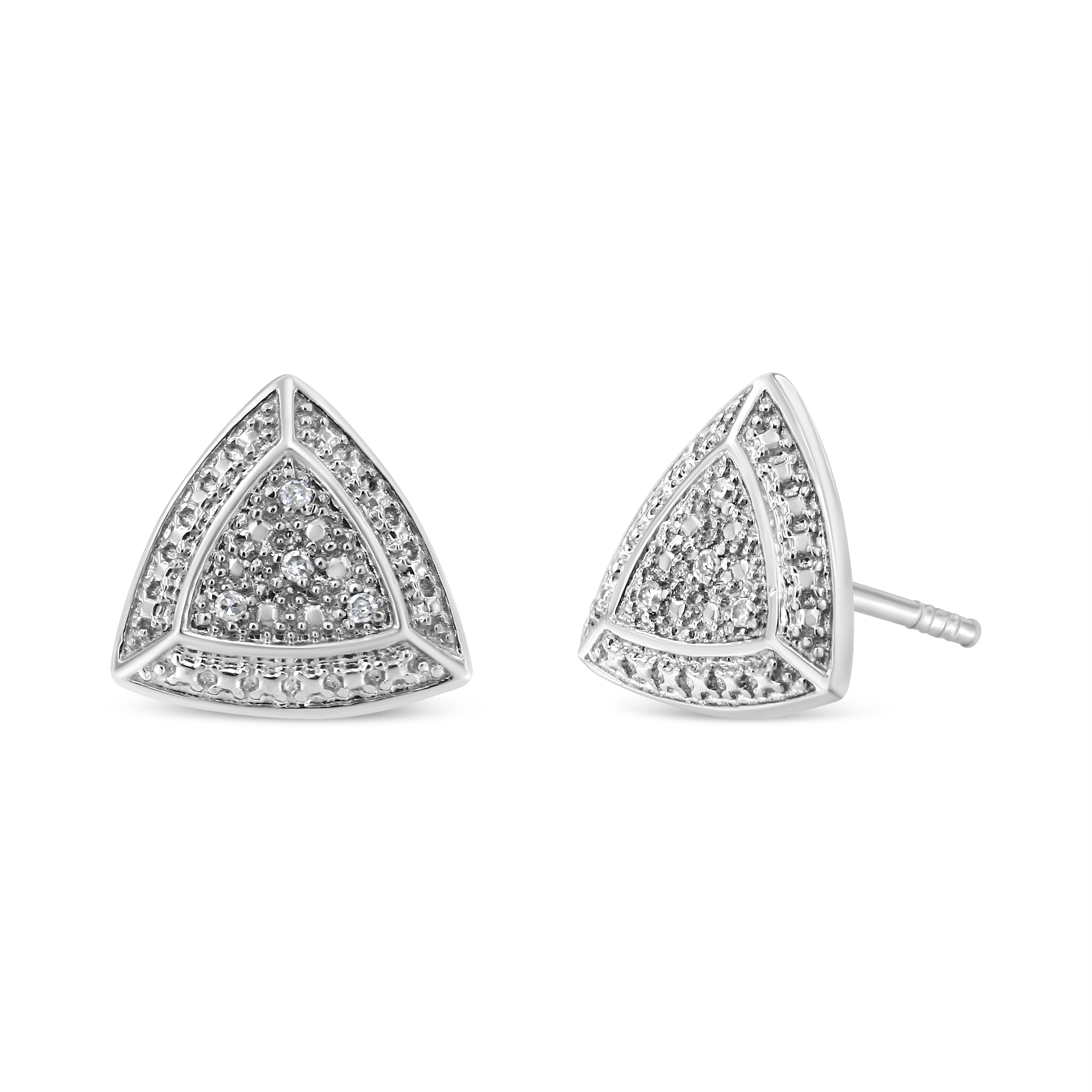 Haus of Brilliance .925 Sterling Silver Diamond-Accented Trillion Shaped 4-Stone Halo-Style Stud Earrings (H-I Color, I2-I3 Clarity)