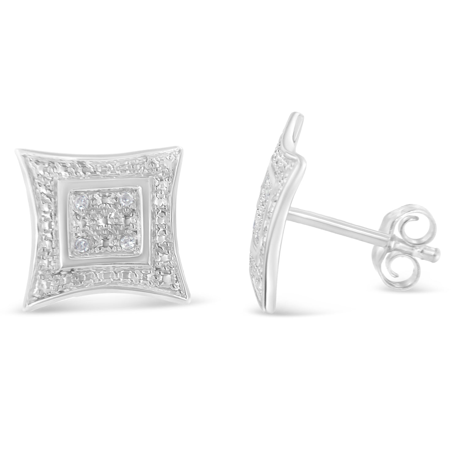 Haus of Brilliance .925 Sterling Silver Diamond Accented 4-Stone Four Pointed Star Shaped Halo-Style Stud Earrings (H-I Color, I2-I3 Clarity))