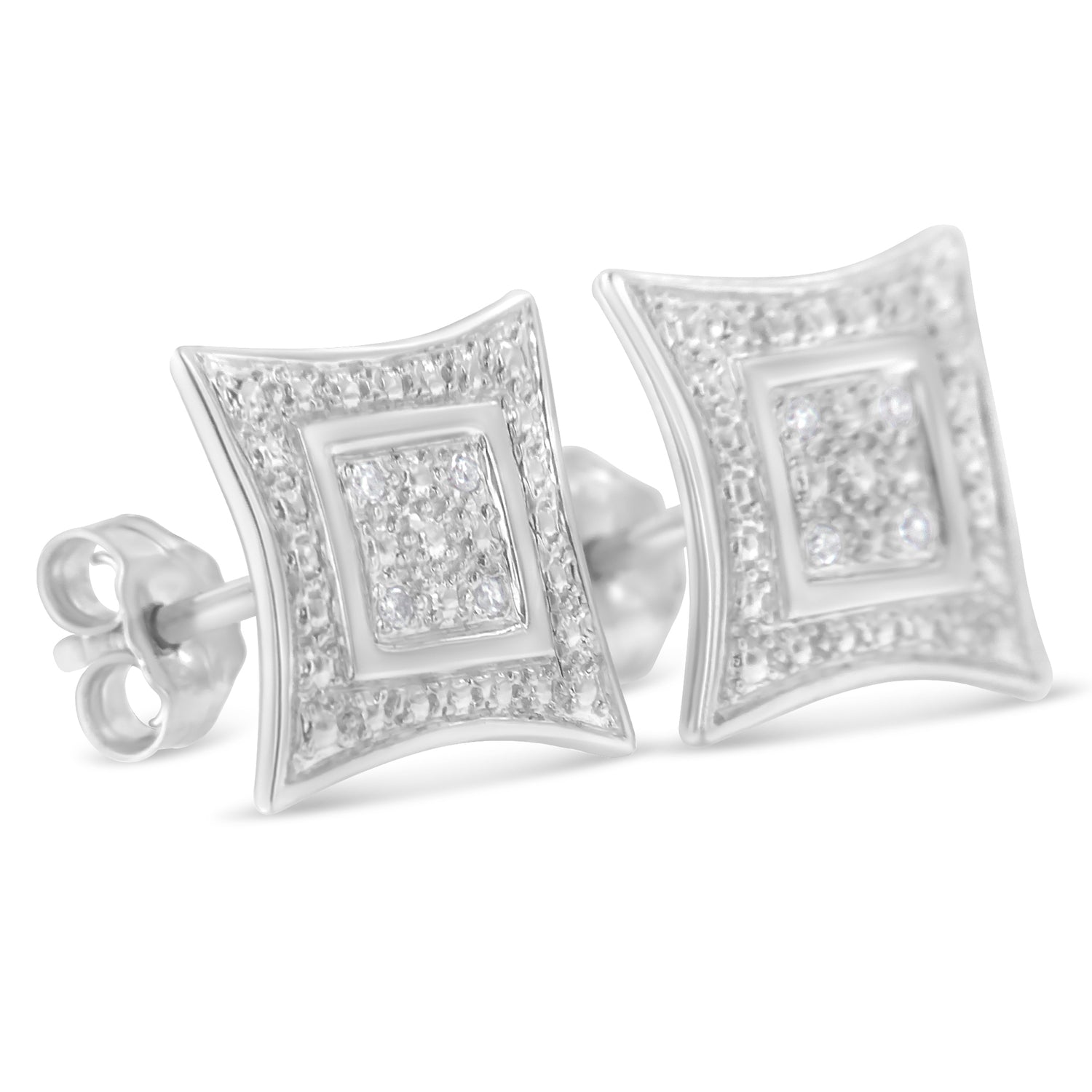 Haus of Brilliance .925 Sterling Silver Diamond Accented 4-Stone Four Pointed Star Shaped Halo-Style Stud Earrings (H-I Color, I2-I3 Clarity))